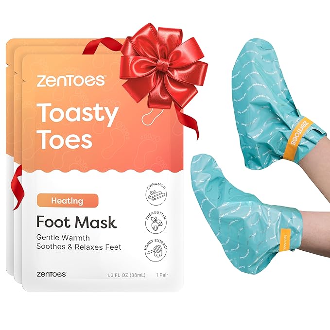 ZenToes Heating Foot Mask - Moisturizing Heated Foot Treatment with Cinnamon Oil & Shea Butter for Tired, Overworked Feet - Paraben Free Spa Experience at Home, 3 Pairs