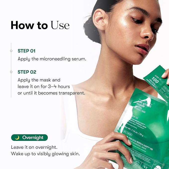 VT COSMETICS Pro Cica Reedle Shot 100 2-Step Hydrogel Mask(34.5gx4ea), Intensive Calming, Exosome Centella Asiatica, Blemish Relief, Overnight Melting Mask, Korean Facial Mask