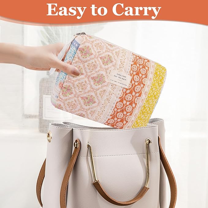 Floral Makeup Bag, Small Cosmetic Bag for Women Girls, Cute Cotton Makeup Bag, Quilted Makeup Bags, Flower Travel Toiletry Organizer Bag(Color-Coded Floral)