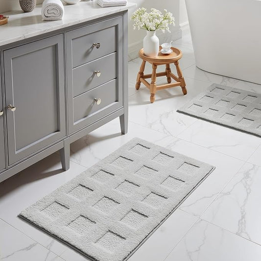GRANNY SAYS Bathroom Rugs Sets 2 Piece, Super Soft Absorbent Microfiber Bath Mats for Bathroom Non Slip Washable,Waffle Bath Rugs Set for Shower Tub Toilet Decor (Grey, 16" x 24" + 20" x 32")