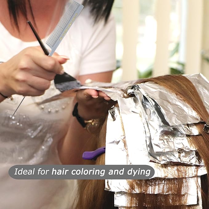 Allegro XL Pintail Rat Tail & Parting Combs - Metal Tail Foiling & Pin Combs for Stitch Braids - 2 Pc. (Gray)