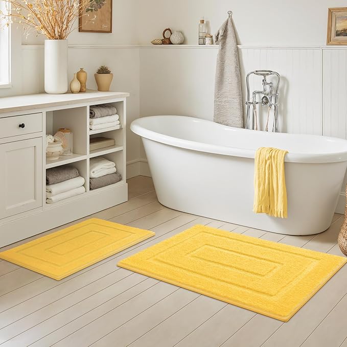 GRANNY SAYS Bathroom Rugs Sets 2 Piece,Soft Bath Mats for Bathroom, Bath Rugs Non Slip Washable, Absorbent Bath Rug for Tub, Shower and Toilet, Bath Mat Set (Yellow, 20" x 32" + 16" x 24")