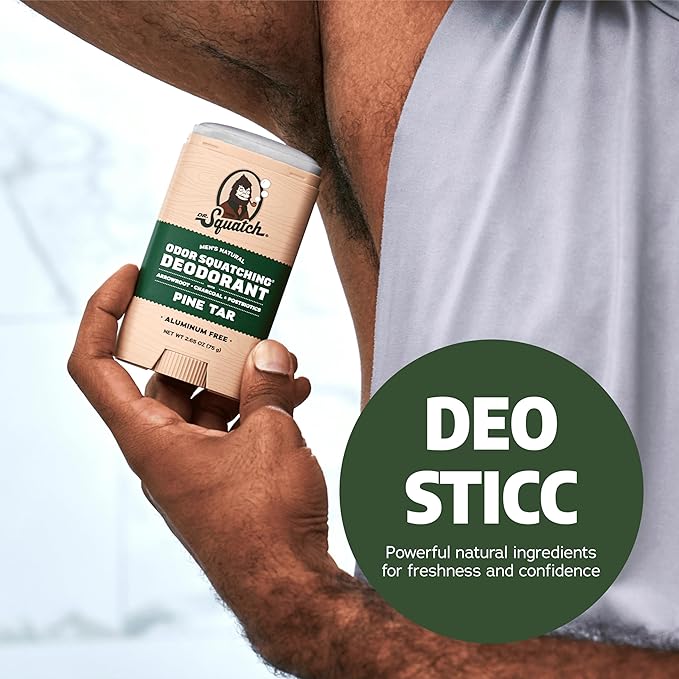Dr. Squatch Natural Deodorant for Men - Odor-Squatching Aluminum Free - Pine Tar & Birchwood Breeze (2.65 oz, 2-Pack)