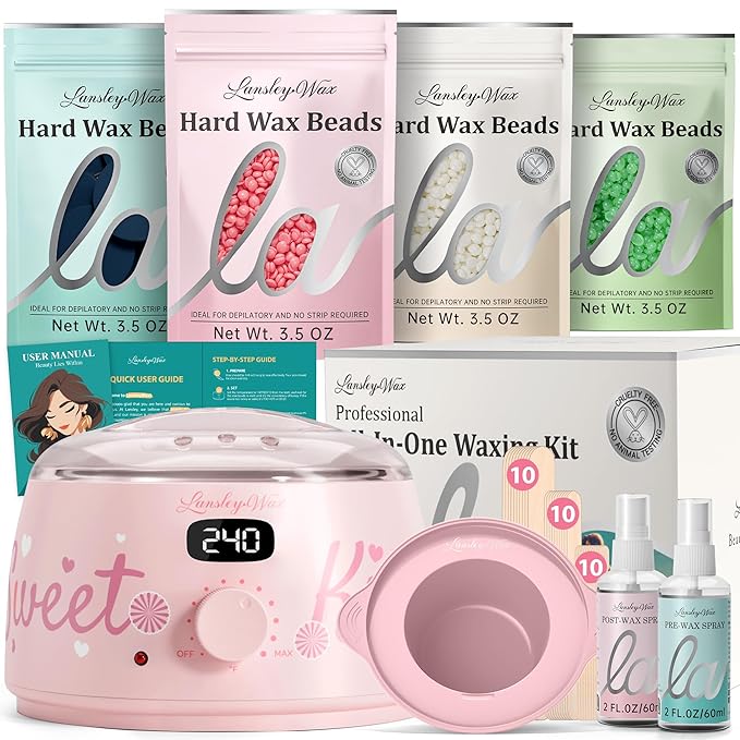 LANSLEYWAX Digital Waxing Kit for Women Men - Sweet Kiss Waxing Machine with 39 Accessories - Hard Wax Kit for Arm Leg Brazilian Bikini Face Sensitive Skin, Wax Warmer Hair Removal for Home/Salon Use