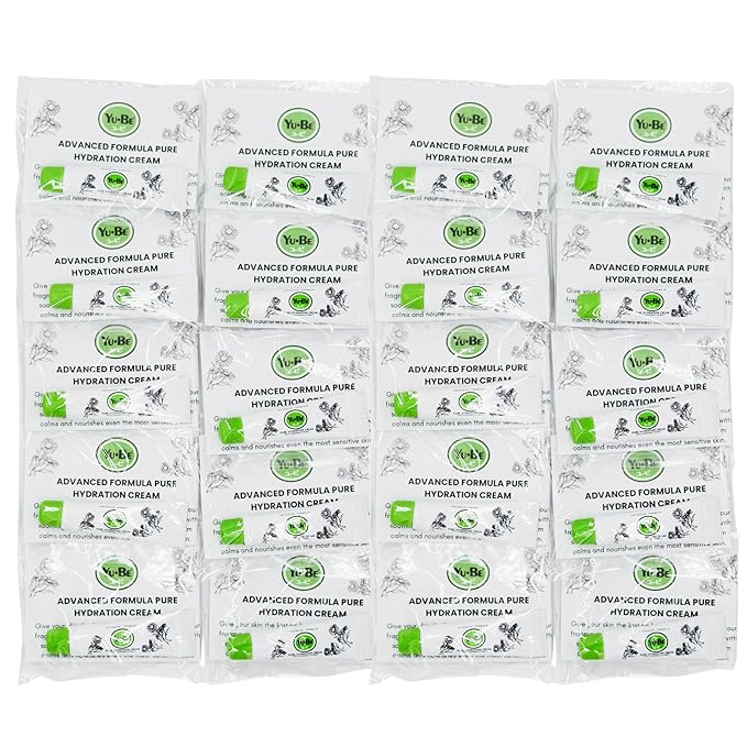 Yu-Be Advanced Formula Pure Hydration Cream Samples (20 Pack) – Fragrance-Free Hand & Body Moisturizer for Dry, Sensitive-Prone Skin – Glycerin-Rich, Travel Size (0.10 fl oz Each)