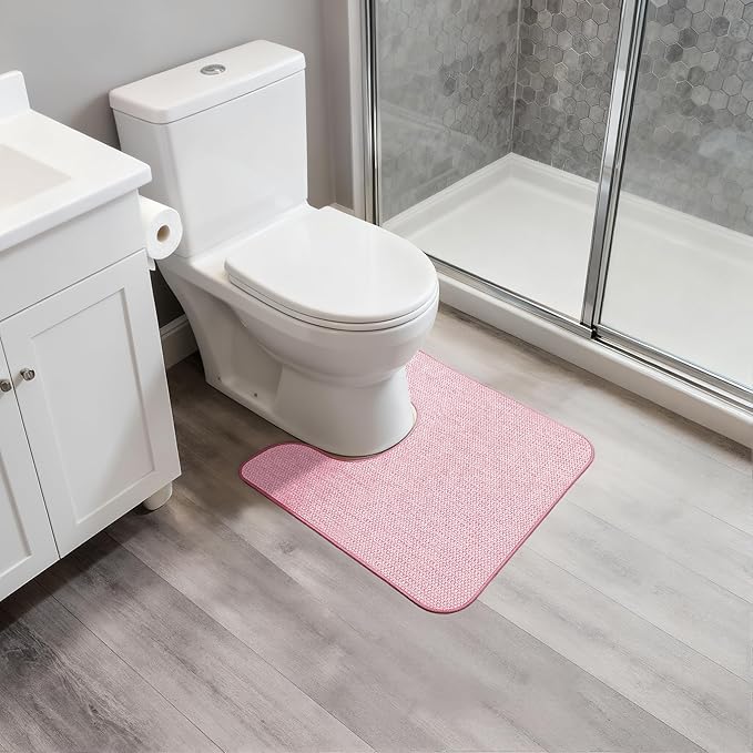 Toilet Rugs U Shaped Bathroom Rug,Machine Washable Non Slip Quick Dry Super Absorbent Ultra Thin Toilet Mats for Bathroom Toilet.Pink,1'8"x2'(20x24inch)