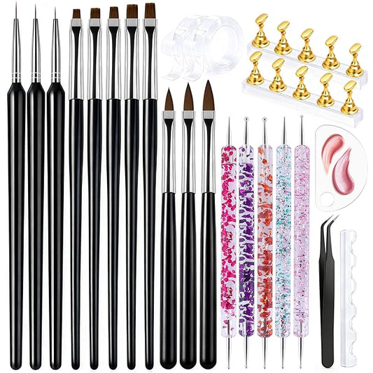 Artdone Nail Dotting Tools Art Brushes Kit With Nail Stand Gel Polish Liner Brushes Design Pen For Nail Drawing And Nail Paint Brushes Small Detail Brushes