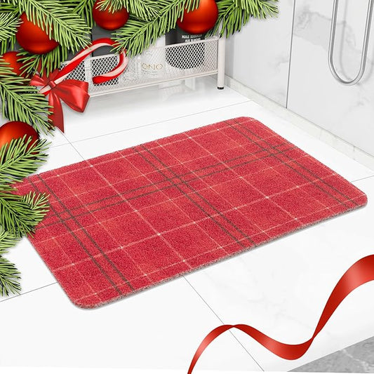Christmas Non-Slip Bathtub Mat, Anti Slip Shower Mat, Fast Drying Bathtub Mats, Foot Scrubber Mat, Anti Slip Mat for Tub, Floor, Bathroom, Kitchen, Home, Hotel (Holiday Plaid, 24"x16")