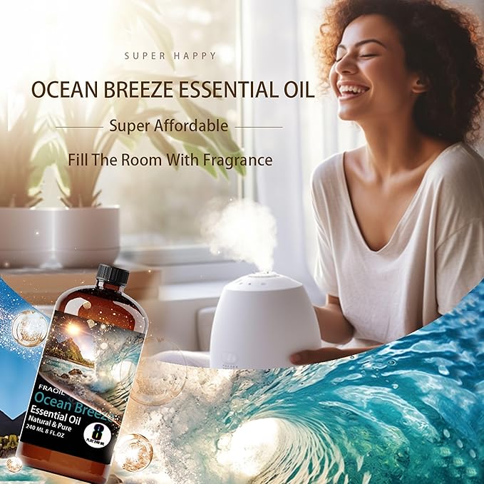 Ocean Breeze Essential Oil, Ocean Breeze Oil 8 Fl Oz 240ML for Diffuser Humidifier Yoga Cleaning DIY Candle Soap Making Perfume Gift for Women Fragrance Oils