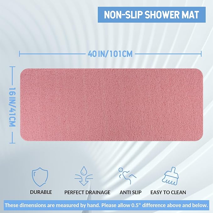 Non-Slip Bathtub Mat, Anti Slip Shower Mat, Fast Drying Bathtub Mats, Foot Scrubber Mat, Anti Slip Mat for Tub, Floor, Bathroom, Kitchen, Home, Hotel (Pink 40"×16")