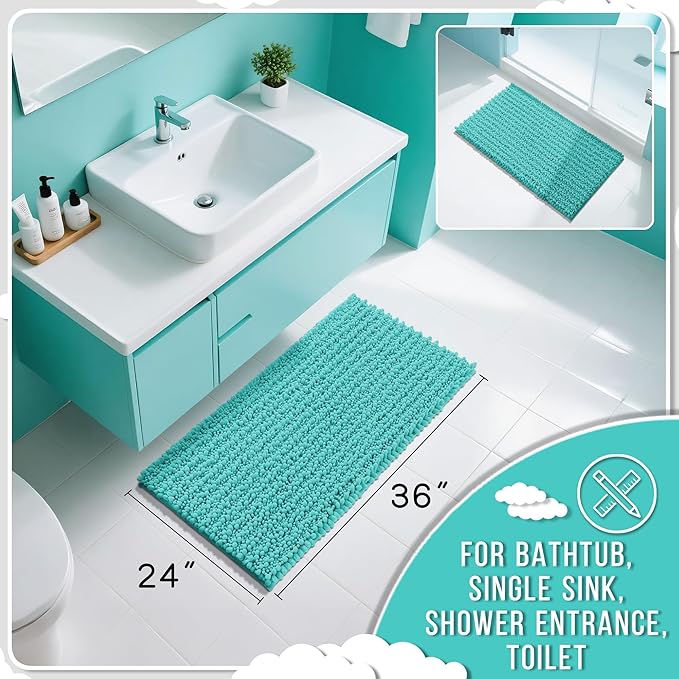 Yimobra Large Bathroom Rugs Non Slip Washable 36x24 Inch - Ultra Soft Absorbent Chenille Bath Mat, Quick Dry Shaggy Floor Carpet for Tub Shower, Lake Blue Home Decor Accessories
