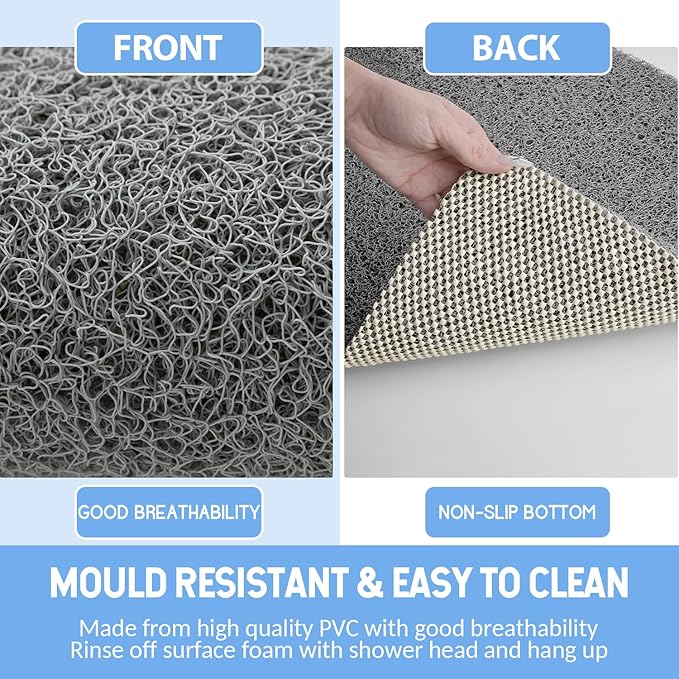 Non-Slip Bathtub Mat, Anti Slip Shower Mat, Fast Drying Bathtub Mats, Foot Scrubber Mat, Anti Slip Mat for Tub, Floor, Bathroom, Kitchen, Home, Hotel (Grey 40"×28")