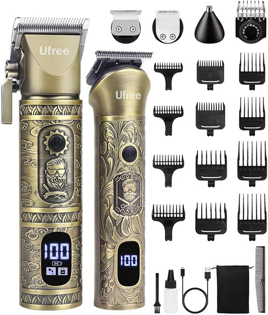 Ufree Hair Clippers for Men Professional with Beard Trimmer, Barber Clippers and Trimmers Set, Electric Razor Shavers for Men, Cordless Mens Grooming Kit for Nose, Face, Hair, Gifts