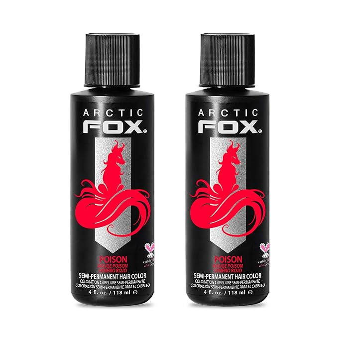 Arctic Fox Semi-Permanent Hair Dye, Vegan & Cruelty-Free, Vibrant Red Color, Ammonia-Free, Peroxide-Free, Conditioning Formula, For All Hair Types, Poison, 4 fl oz (Pack of 2)