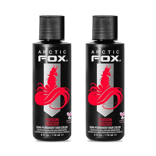 Arctic Fox Semi-Permanent Hair Dye, Vegan & Cruelty-Free, Vibrant Red Color, Ammonia-Free, Peroxide-Free, Conditioning Formula, For All Hair Types, Poison, 4 fl oz (Pack of 2)