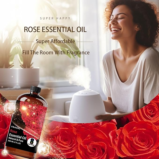 Rose Essential Oil, Rose Oil 8 Fl Oz 240ML for Diffuser Humidifier Yoga Cleaning DIY Candle Soap Making Perfume Gift for Women Essential Oils