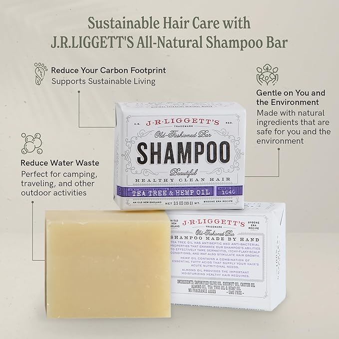 J·R·LIGGETT'S Shampoo Bar - Jojoba & Peppermint Formula, All Natural Solid Bar Shampoo for Hair with Jojoba Oil, Peppermint Essential Oil, Sulfate-Free Hair Cleanser for Balanced Scalp, 3.5 oz -3 Pack