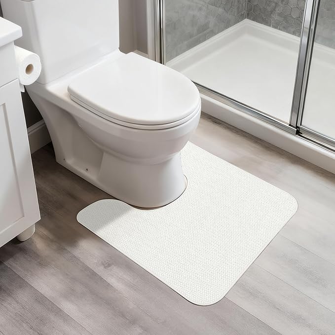 Toilet Rugs U Shaped Bathroom Rug,Machine Washable Non Slip Quick Dry Super Absorbent Ultra Thin Toilet Mats for Bathroom Toilet.White,1'8"x2'(20x24inch)