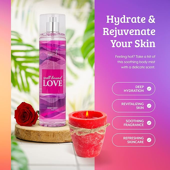 Home Spa Gift 10oz Deep Moisturizing Fragrance Body Lotion & 8 oz. Fine Fragrance Body Mist Set Luxury Self-Care Combo for Women and Girls (Spell Bound Love)