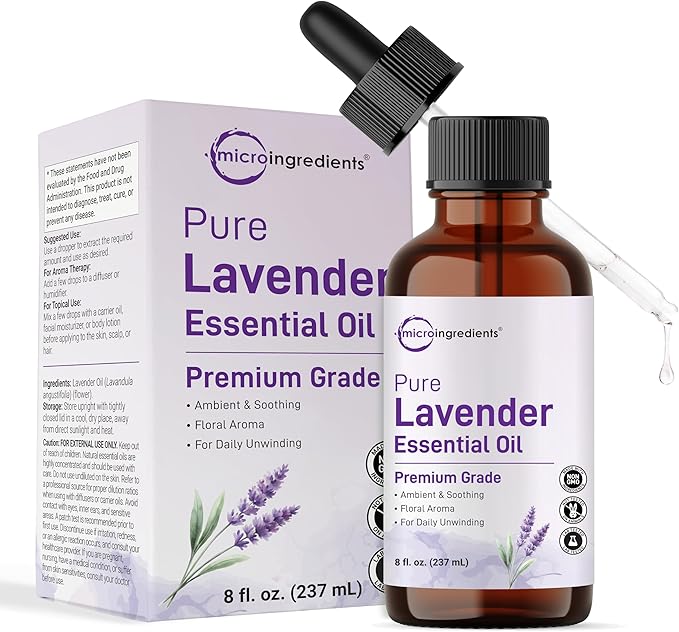Pure Lavender Essential Oil, 8 fl oz | Premium Grade Liquid Drops | DIY for Natural Aromatherapy, Soap, Lotion, Diffuser, Candles, Body & Scalp Massages | Soothing Floral Aroma | Cruelty Free