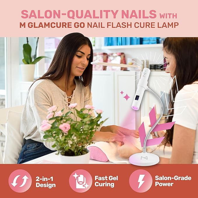 M - GlamCure GO Nail Flash Cure Lamp with Focus Beam Technology, Touch Screen - LED & UV Nail Light - Curing Lamp for Gel Nails, Acrylic, Builder - Portable & Adjustable