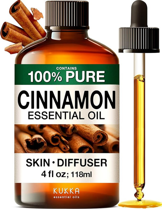 KUKKA Cinnamon Essential Oils - 4 Fl Oz - for Hair, Skin, Diffuser, Aromatherapy & DIY Soap Making Scent