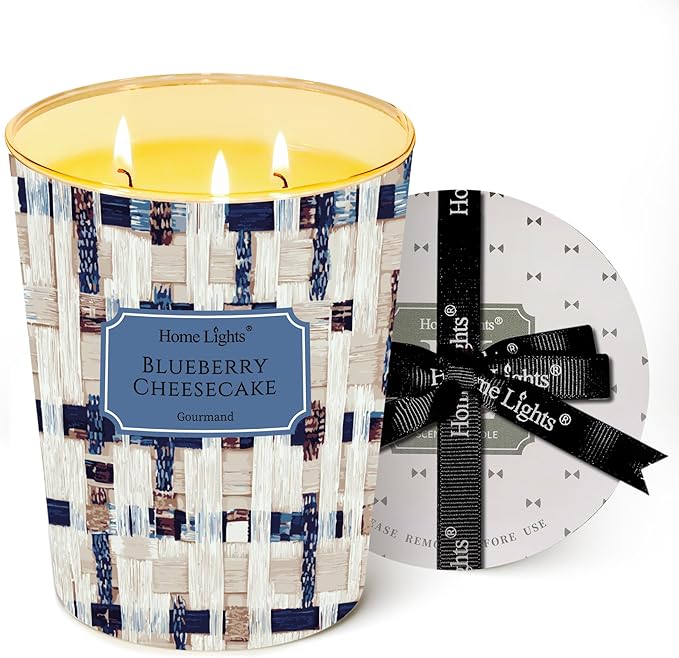HomeLights Scented Candles for Women & Men, 34oz Candle Jars Aromatherapy 3-Wick Candle, Ideal for Rustic Modern Home Decor and Gifts, Blueberry Cheesecake