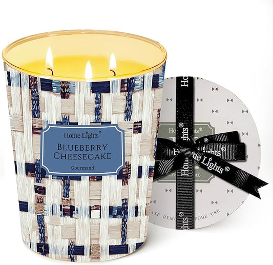 HomeLights Scented Candles for Women & Men, 34oz Candle Jars Aromatherapy 3-Wick Candle, Ideal for Rustic Modern Home Decor and Gifts, Blueberry Cheesecake