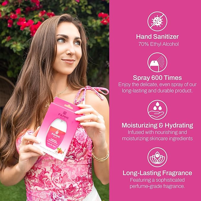 PAMMI Power Mist Hydrating Hand Sanitizer Spray, Portable Travel Size Pocket Hand Sanitizer, Scented Handsanitizer Mini Spray For Car - 600 Sprays (2 Packs (Raspberry Lychee))