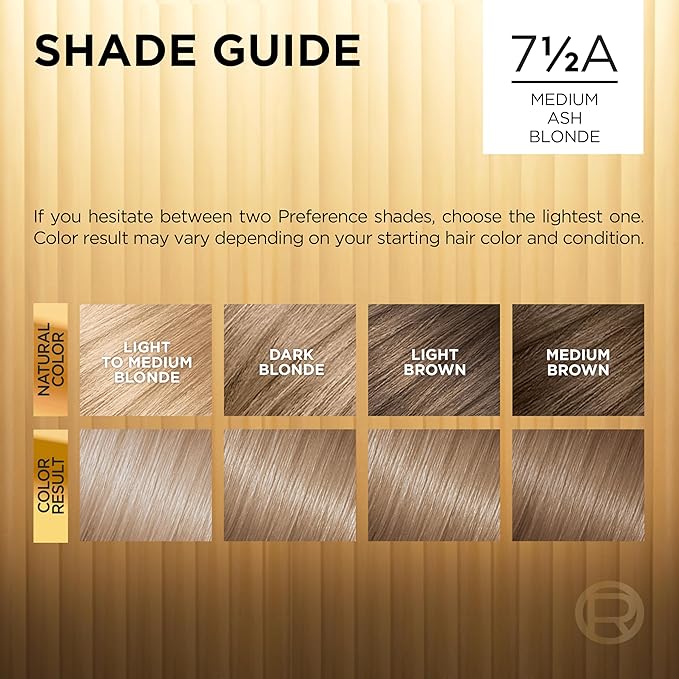 L'Oreal Paris Superior Preference Luminous Fade-Defying Permanent Hair Color, Hair Dye For Up to 9 Weeks of Radiance, Medium Ash Blonde 7.5A, 1 Hair Dye Kit (Pack of 2)