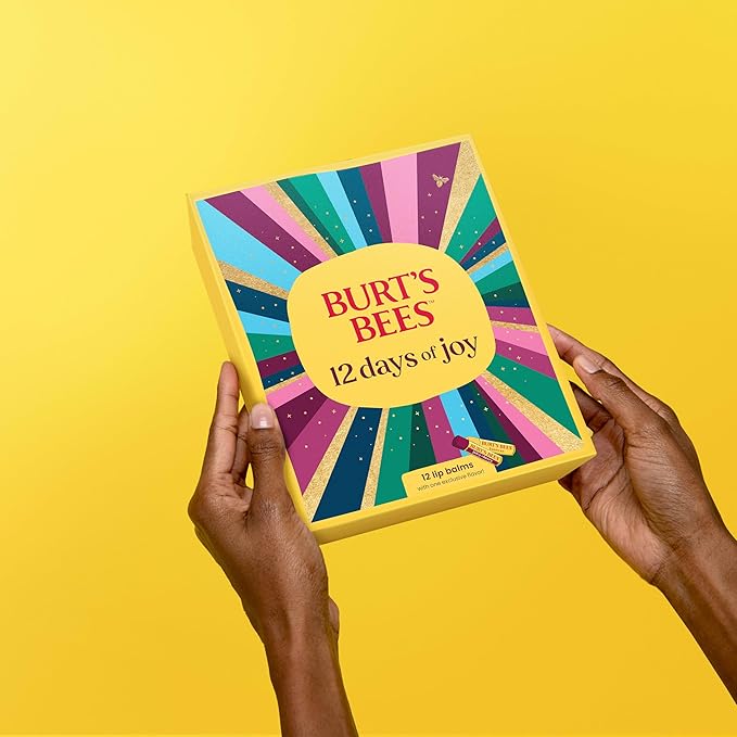 Burt's Bees 12 Days of Joy Lip Balm Advent Calendar Gift Set, Flavored Lip Balm Pack Great for Office Holiday Gifts, Tint-Free, Natural Origin Lip Care, 12 Tubes, 0.15 oz.