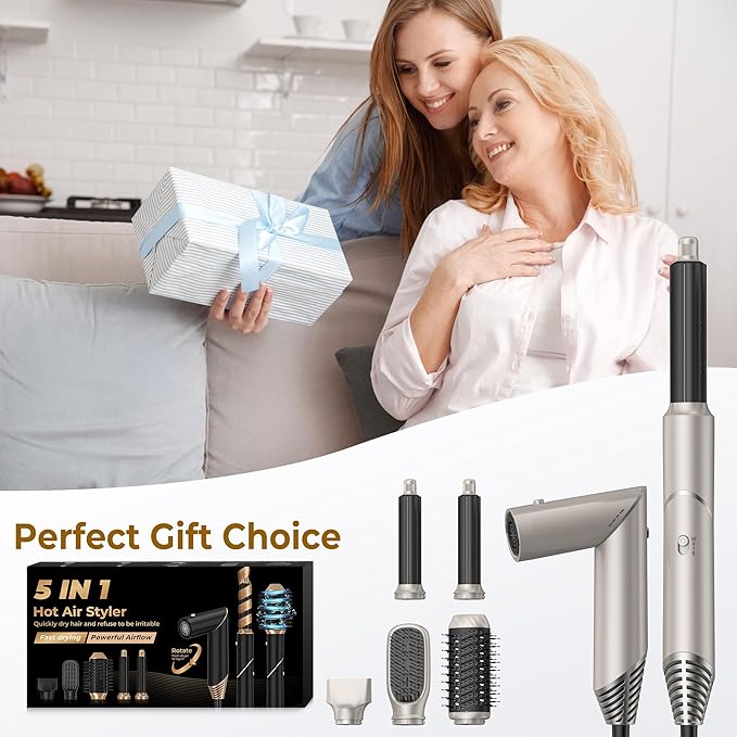 5 in 1 Blow Dryer Brush,Hair Dryer Brush with Detachable Air Styler,Negative Ionic Magic Hair Styler,Hot Air Brush for Women Volumizer,Straightener,Drying