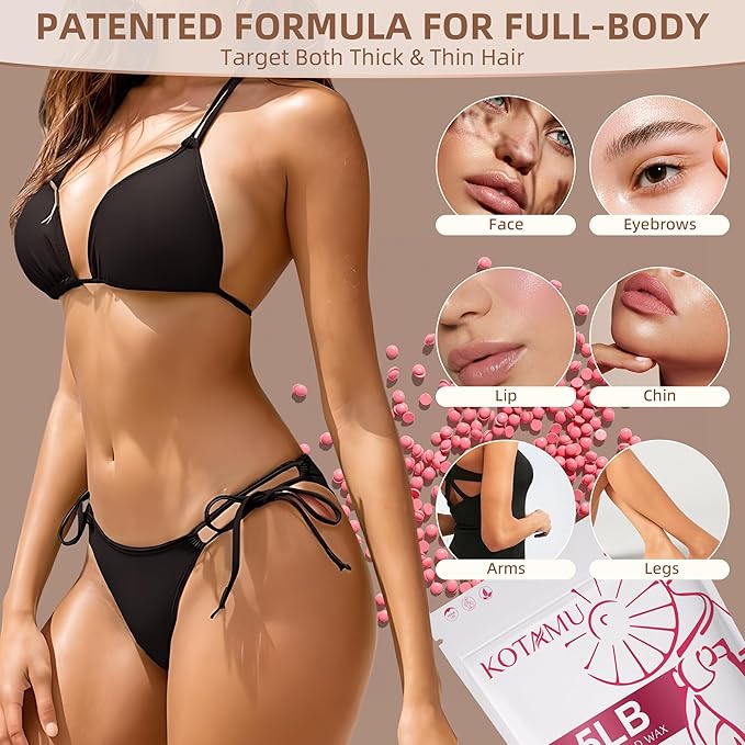 KOTAMU Pink Wax Beans for Hair Removal, 2.5lb, Hard Wax for Face, Eyebrow, Bikini, Brazilian, Leg, Body, Sensitive Skin, Ideal for Women Home Salon Waxing