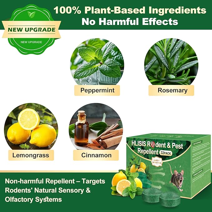 32PCS Mouse Rodent Repellent, Natural Mouse Repellent Peppermint Oil for Mice, Rats, Squirrels, Spiders and Pests, Keeps Pests Away Effectively from Garden & Home (Peppermint)