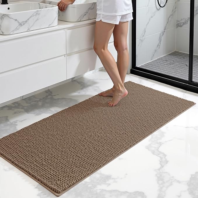 SUBRTEX Bathroom Rugs, 24" x 60" Chenille Bath Rug Soft Short Plush Bath Mat Soft Shower Mat Water Absorbent Shower Mat Quick Dry Machine Washable, Taupe Brown