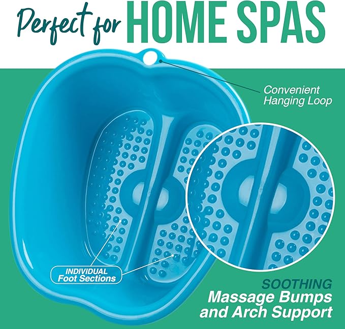 Foot Soaking Bath Basin – Large Size for Soaking Feet | Pedicure and Massager Tub for at Home Spa Treatment | Callus, Fungus, Dead Skin Remover, Blue