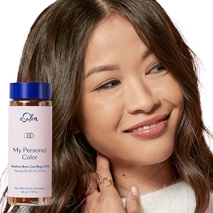 eSalon Permanent Hair Color & Hair Dye Complete Kit - Medium Brown Cool Beige - Personal Colorist Kit for Up To 100% Gray Coverage for All Hair Types - Professional-Grade Ammonia-Free Hair Dye
