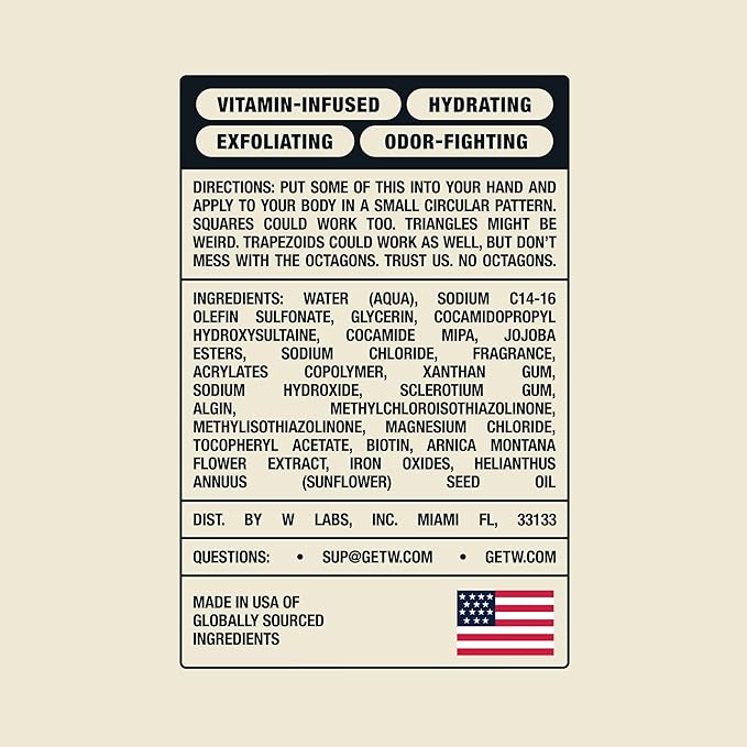 W By Jake Paul Exfoliating Body Wash for Men, Vitamin-Infused, Hydrating Shower Gel, Wave Breaker, 18 fl oz (Pack of 2)