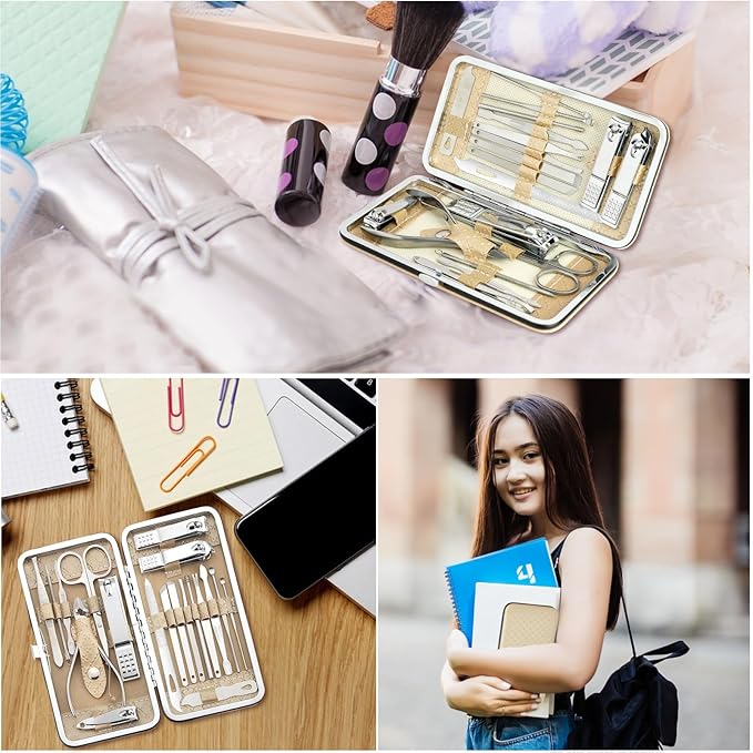 Manicure Set - 19 in 1 Professional Nail Clippers Pedicure Kit, Manicure Tool Kit, Stainless Steel Facial Grooming Set Kit, Gift Idea for Women, Men, Girls, Teens, Beige
