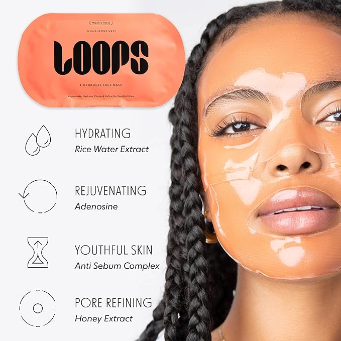 LOOPS WEEKLY RESET - Rejuvenating Hydrogel Face Mask Kit - Rejuvenate, Hydrate, Refine & Plump Face, Moisturized, Pore Refining - Reduces Signs of Puffiness - Gifts for Women, Stocking Stuffer - 5 Pc
