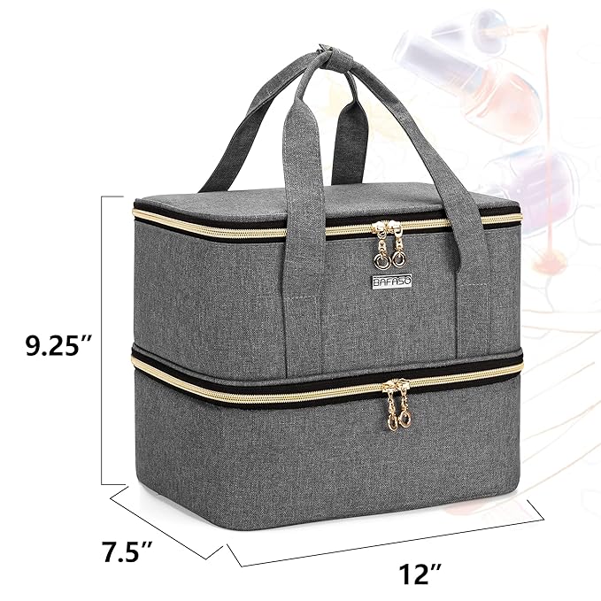 BAFASO Nail Polish Organizer Holds 40 Bottles (15ml - 0.5 fl.oz) and a Nail Lamp, Nail Polish Carrying Case with Manicure Tools Storage Sections (Bag Only), Gray