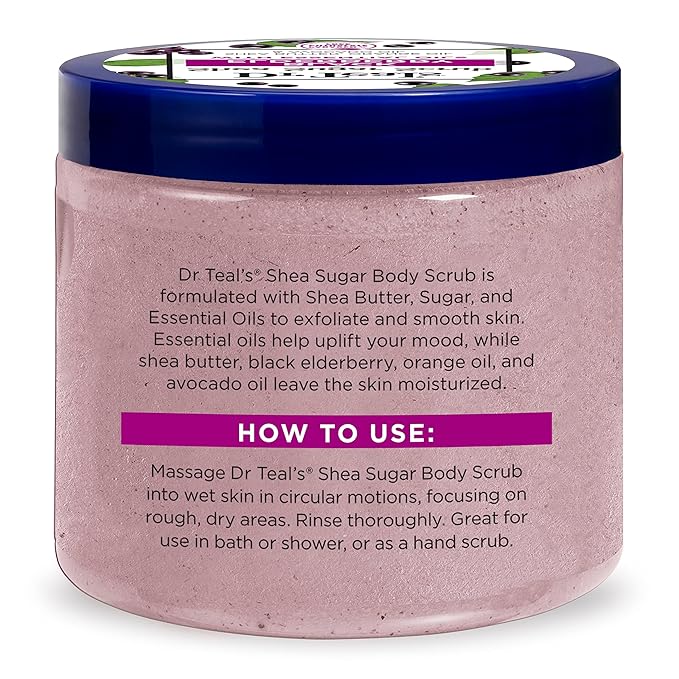 Dr Teal's Shea Sugar Body Scrub, Black Elderberry with Essential Oils, 19 oz (Pack of 3)