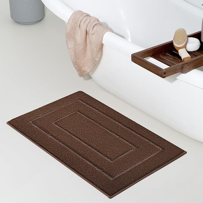 GRANNY SAYS Bathroom Rugs Non Slip 24" x 16", Bath Mats for Bathroom, Super Soft and Water Absorbent, Microfiber Washable Bath Rugs for Shower Room Floor, Tub, Brown