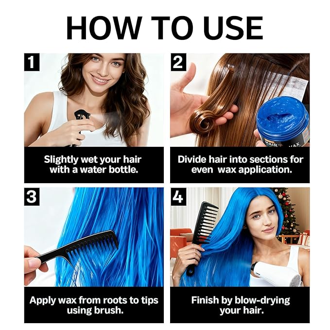 4 Colors Temporary Hair Color Wax for Christmas Party, Stocking Stuffers - DIY Washable Natural Instant Hair Color for Women Temporary Hair Dye for Kids Teens Women Men(White&Gray&Green&Blue 5 pcs)