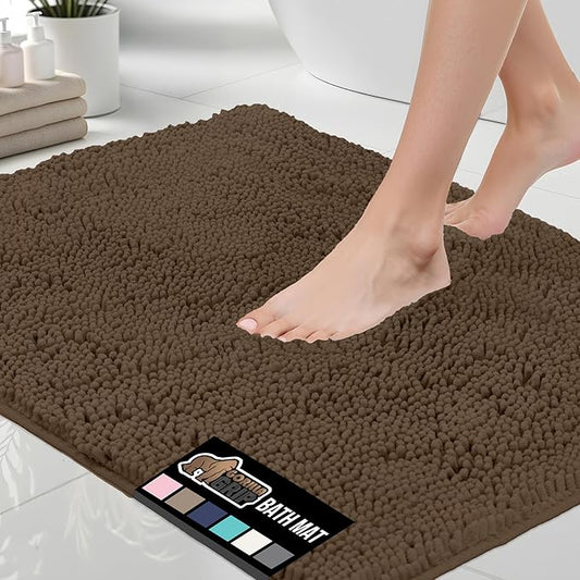 GORILLA GRIP Bath Rug Mat 48x17, Thick Soft Absorbent Chenille, Quick Dry Microfiber Mats, Rubber Backing Washable Shower Floor Rugs, Bathmat Runner, US Designed Bathroom Home Decor Accessories Brown