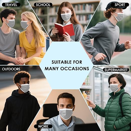 NNPCBT Grey Disposable Face Masks 125 Pack,3-Ply Breathable Mask For Adults,Great For Outdoors,Home, Office, School