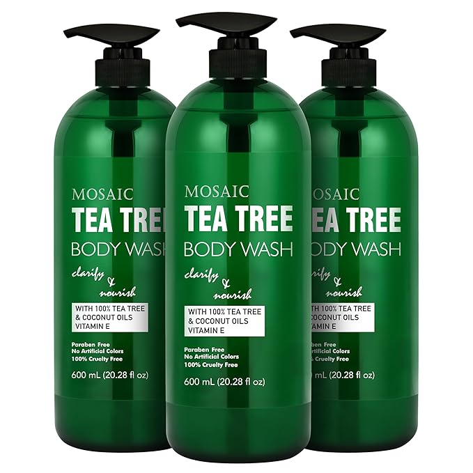 AnatoliaDaphne Tea Tree Body Wash and Shower Gel with Vitamin E for Jock Itch, Eczema, Ringworm, Body Odor, Body Wash Women & Men with Added Body Oils,LARGE 20.2 FL Oz Bottle (Tea Tree, Pack of 3)