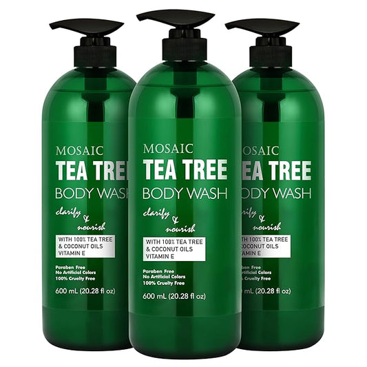 AnatoliaDaphne Tea Tree Body Wash and Shower Gel with Vitamin E for Jock Itch, Eczema, Ringworm, Body Odor, Body Wash Women & Men with Added Body Oils,LARGE 20.2 FL Oz Bottle (Tea Tree, Pack of 3)