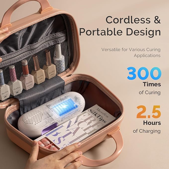 MelodySusie Compact Cordless UV Nail Lamp, P-PLUS20F with Innovative Rotatable Panel & UV Protection Design, Rechargeable UV Light Cures All Gels, Especially Rhinestone Glue & Liner Gel Polish Pink