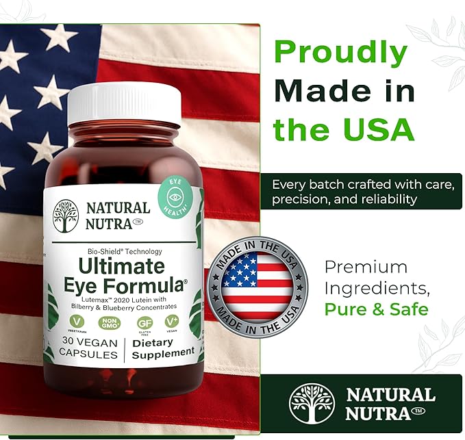 Natural Nutra Ultimate Eye Health Supplement - Bilberry & Blueberry Extract Blend for Day and Night Vision Support, Promotes Color Perception & Eye Clarity - Non-GMO, Gluten-Free, Vegan - 30 Capsules